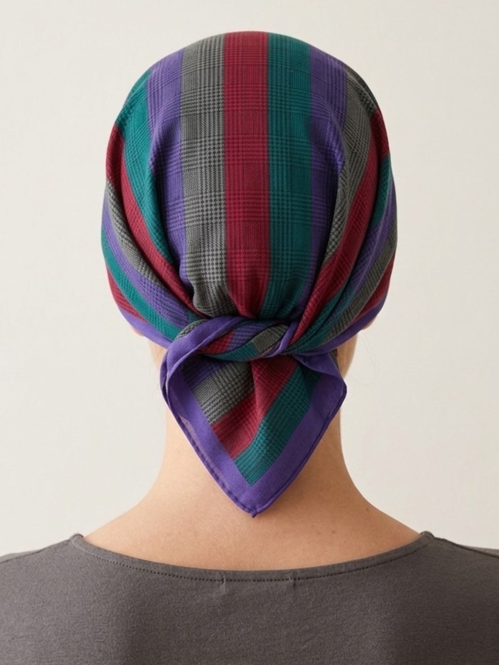 Vintage Striped Head Scarf in Purple, Teal & Burgundy
